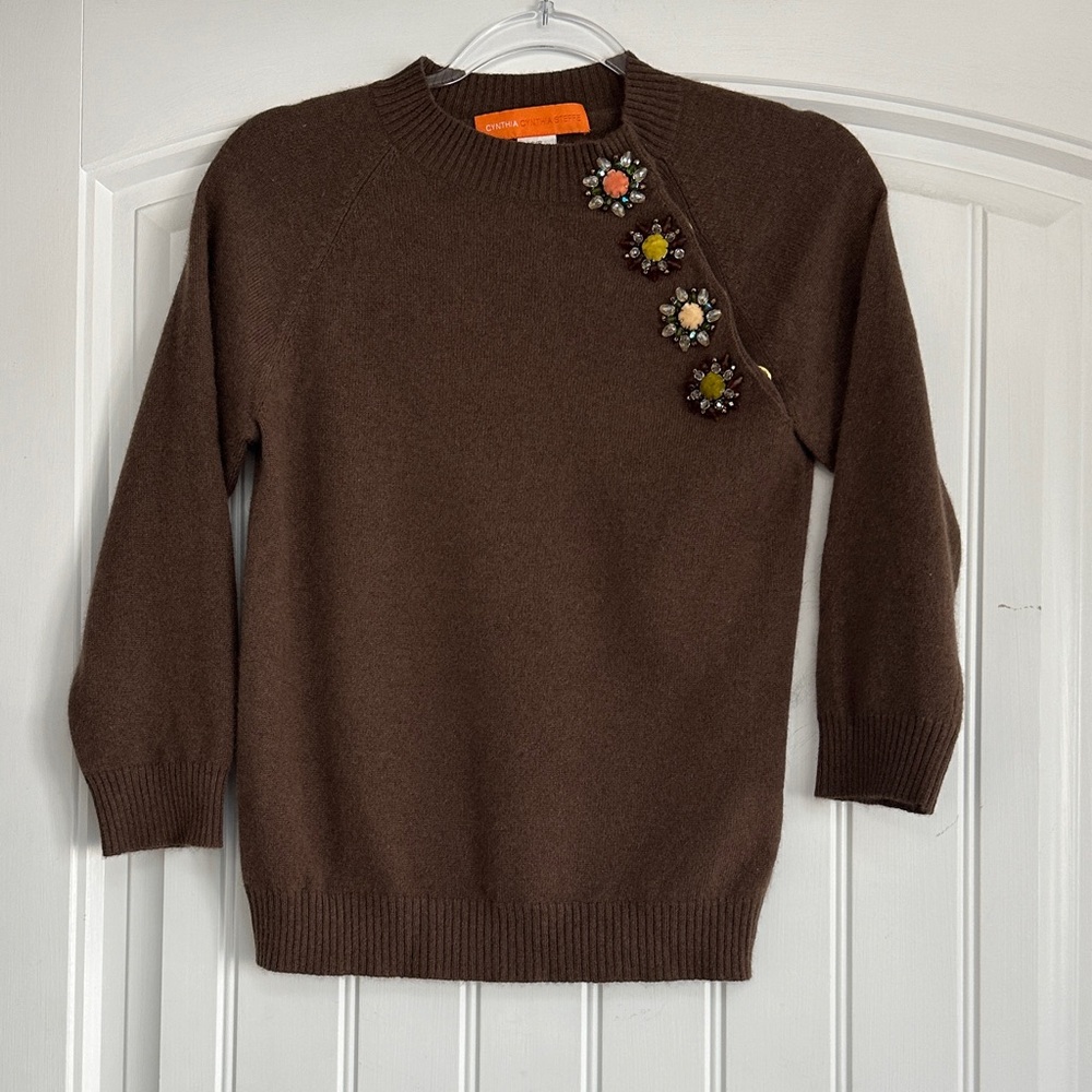 Cynthia Steffe Brown Sweater with Floral Details